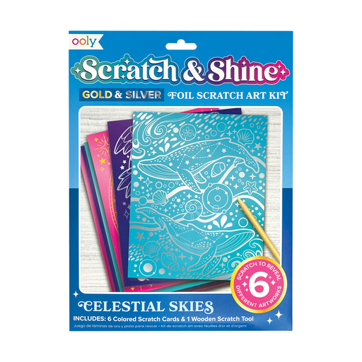 Ooly Scratch & Shine: Foil Scratch Art Kit Celestial Skies 7 pc set