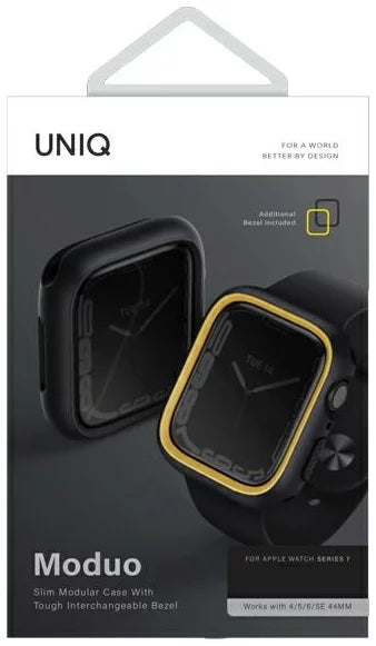 UNIQ MODUO APPLE WATCH CASE WITH INTERCHANGEABLE PC BEZEL 41/40MM - MIDNIGHT BLACK/MUSTARD