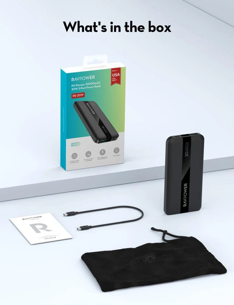 Ravpower PD20W 10000mAh 2-Port power bank Black
