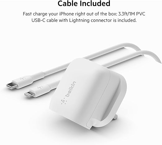 بيلكين - شاحن حائط 20W PPS USB-C - مع كابل 1م PVC C-LTG - أبيض