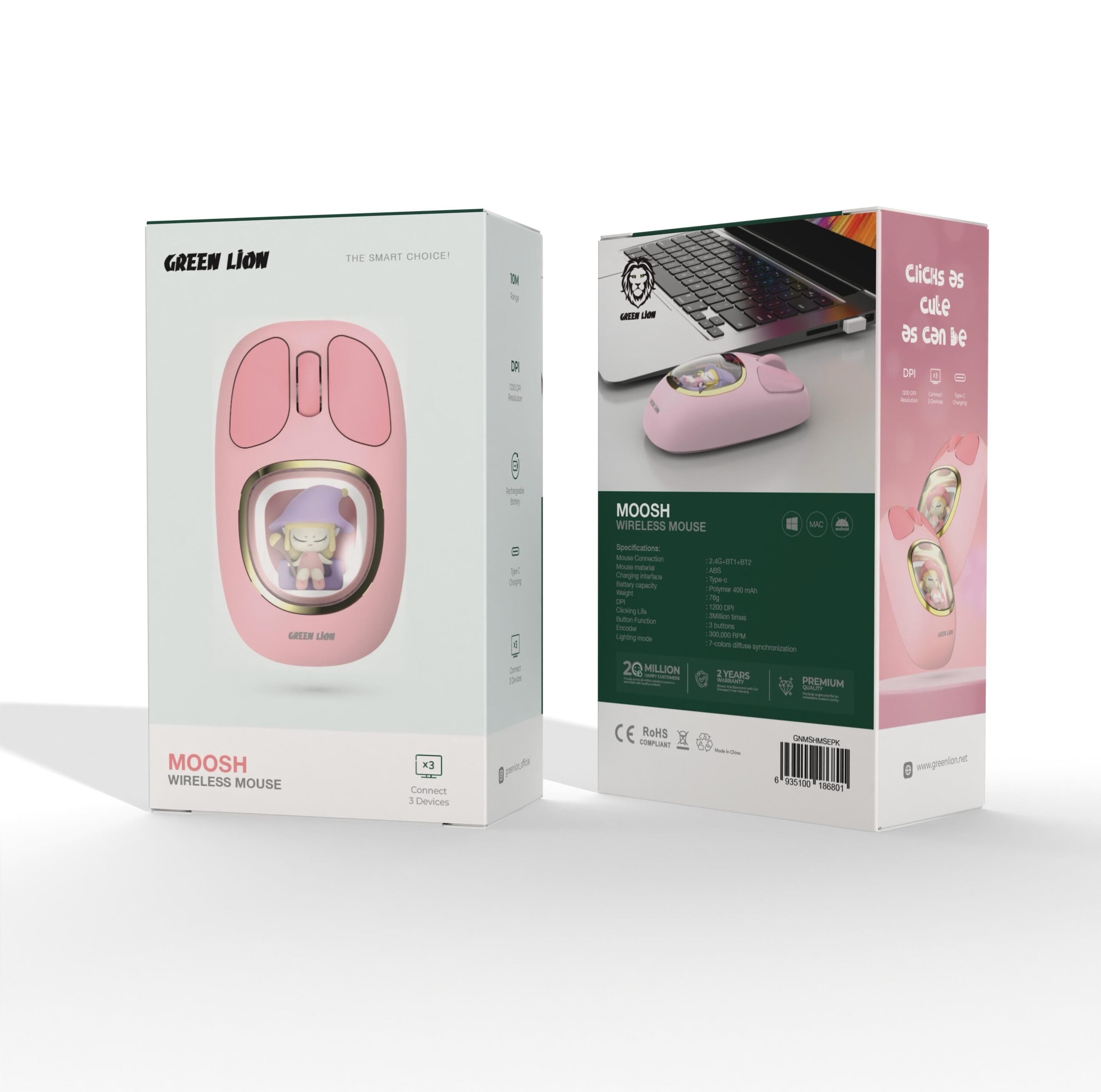 Green Lion Moosh Wireless Mouse PNK