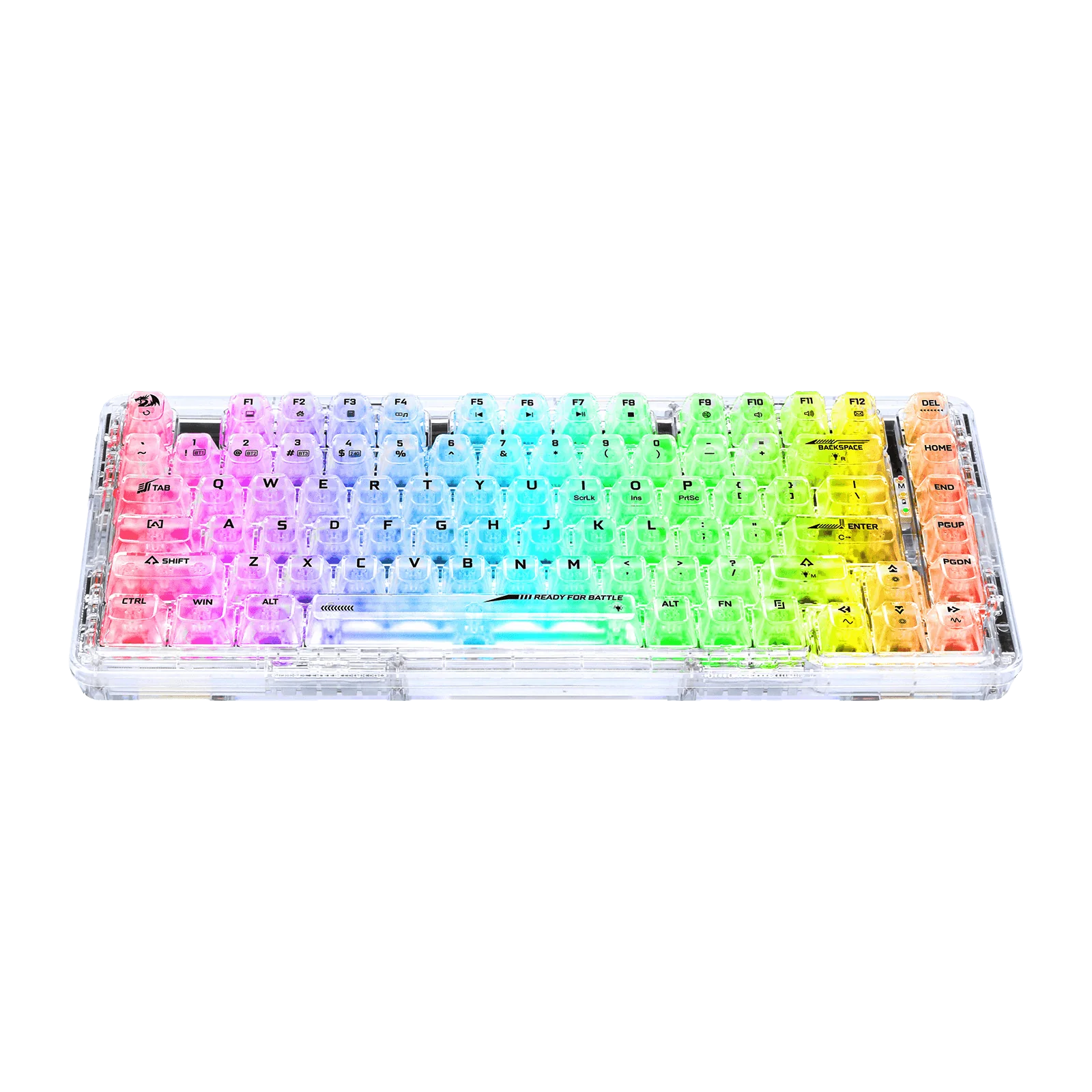 لوحة مفاتيح ميكانيكية للألعاب Redragon K649 PRO بثلاثة أوضاع (لاسلكي/بلوتوث)، RGB، تصميم شفاف أبيض بحجم 75%