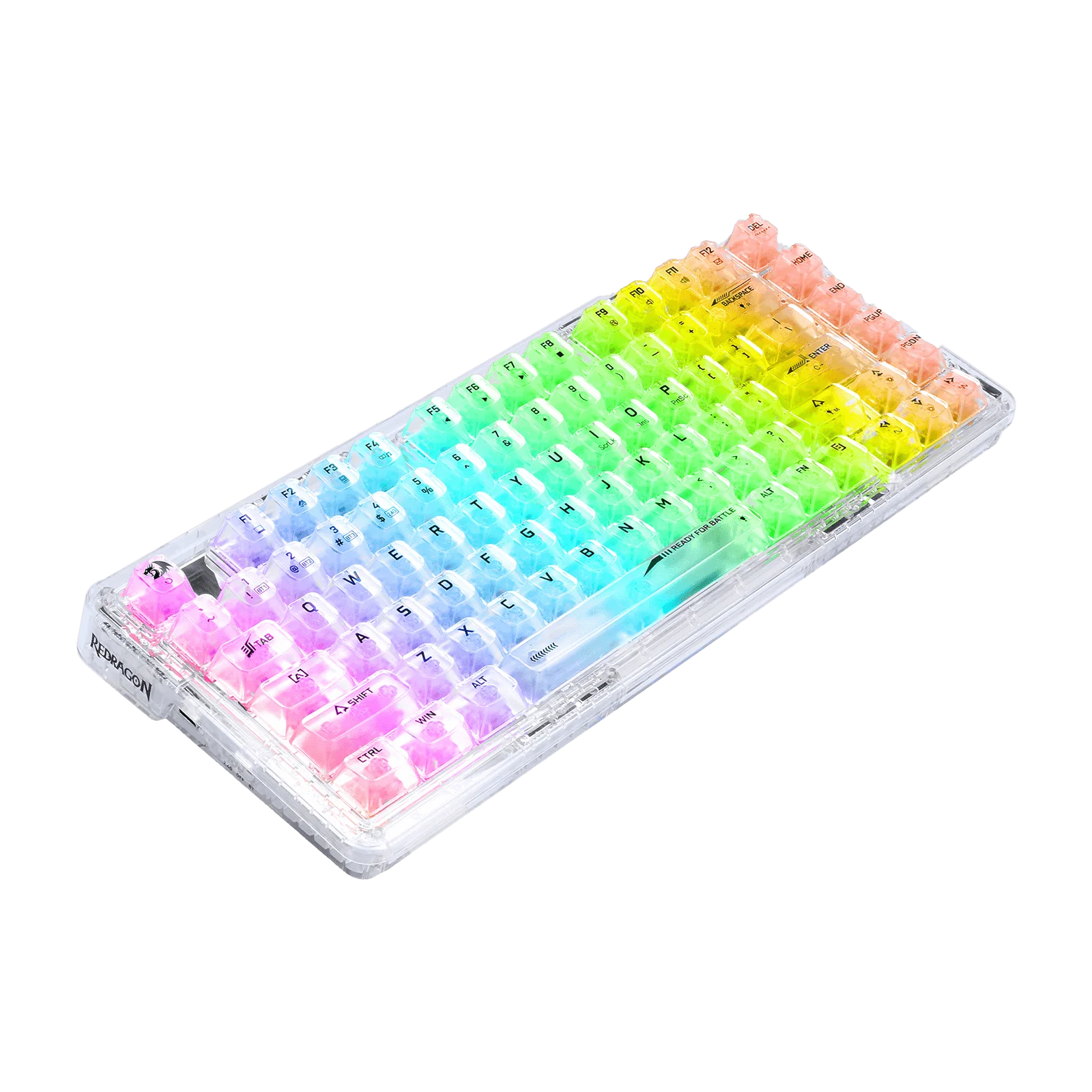 لوحة مفاتيح ميكانيكية للألعاب Redragon K649 PRO بثلاثة أوضاع (لاسلكي/بلوتوث)، RGB، تصميم شفاف أبيض بحجم 75%
