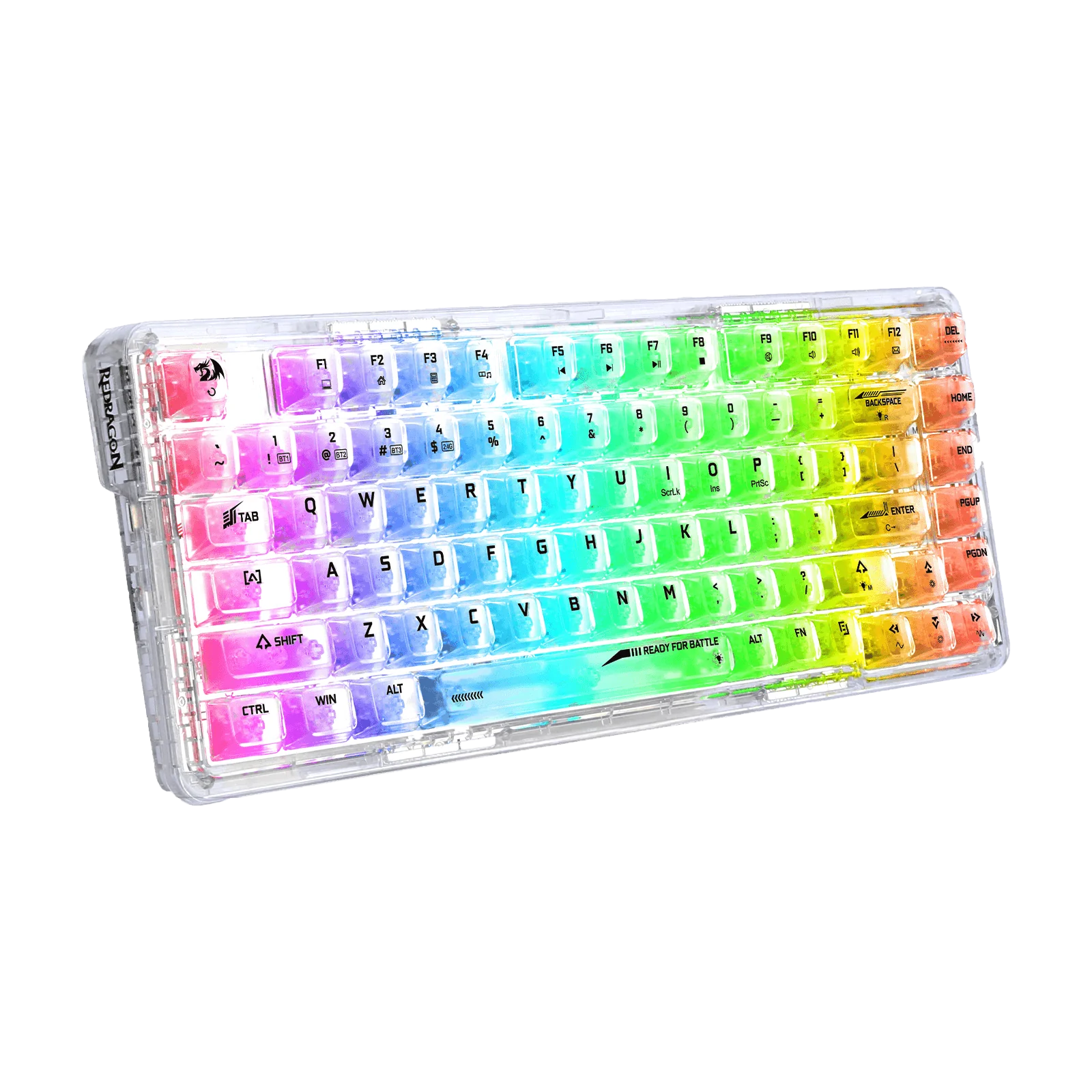 لوحة مفاتيح ميكانيكية للألعاب Redragon K649 PRO بثلاثة أوضاع (لاسلكي/بلوتوث)، RGB، تصميم شفاف أبيض بحجم 75%