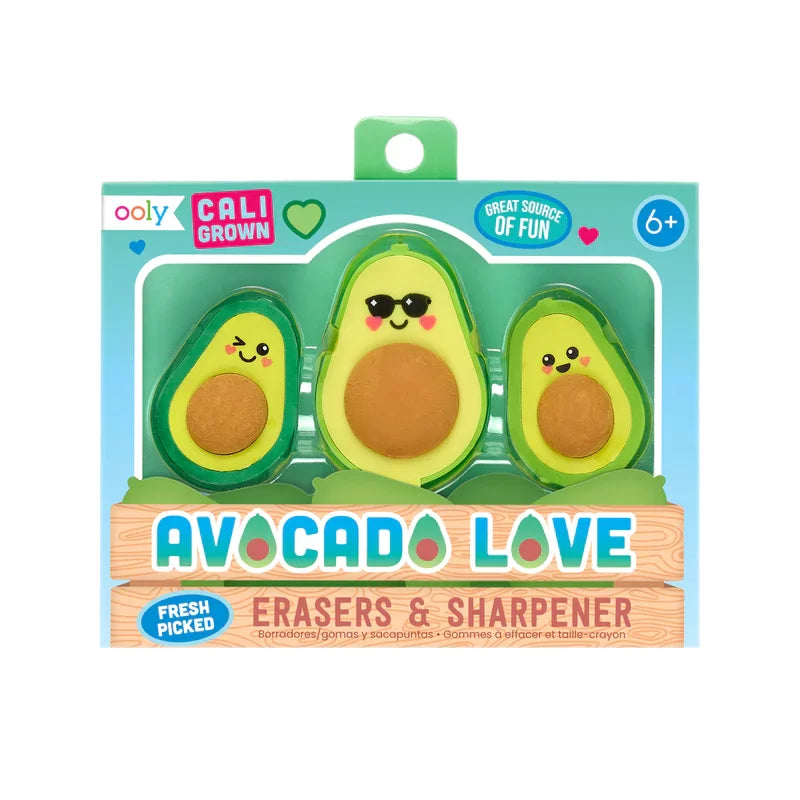 Ooly Avocado Love Erasers & Sharpener Set Of 3