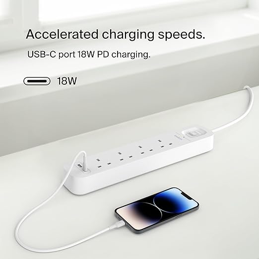 بيلكين - واقي من زيادة التيار 4 منافذ - 2م - 18W - 1 USB-A و 1 USB-C