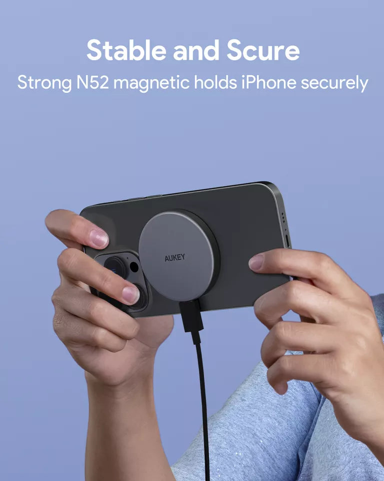 AUKEY MAG FUSION AURA Magnetic Wireless Charger- Grey15W