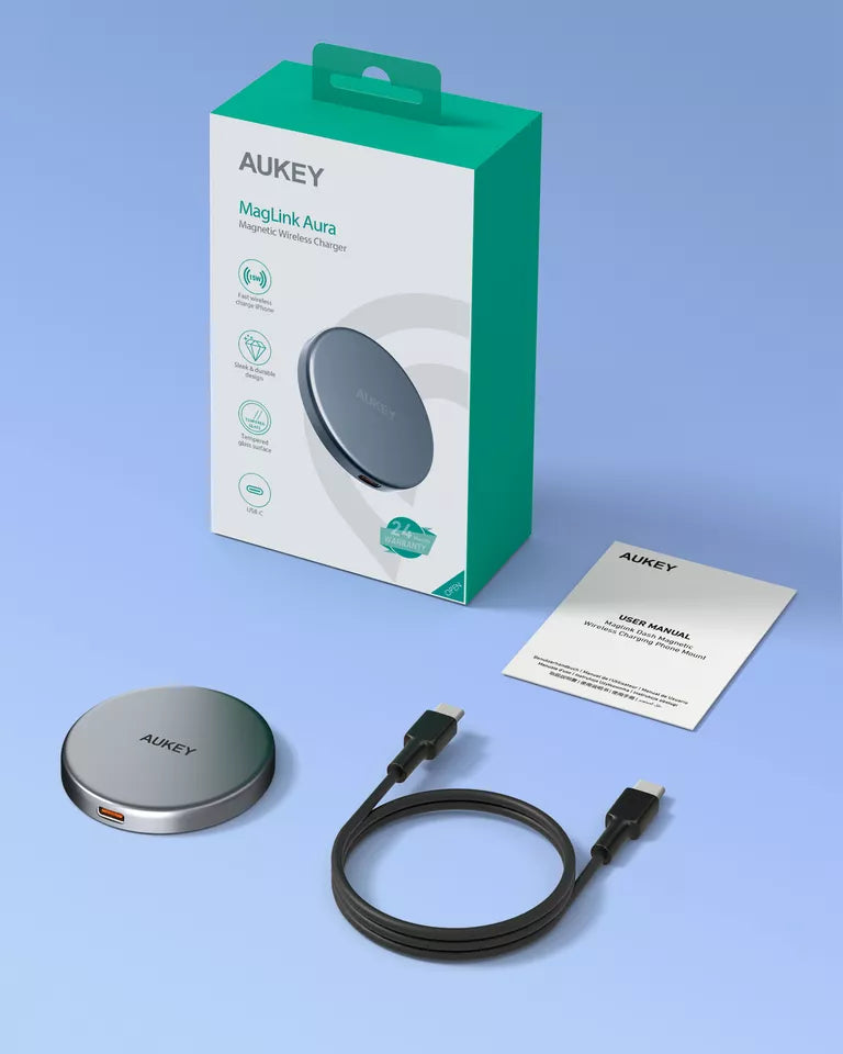 AUKEY MAG FUSION AURA Magnetic Wireless Charger- Grey15W