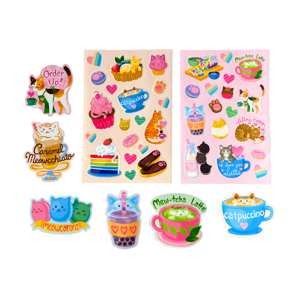 Ooly Stickiville Stickers: Cat Cafe Scented 2 Sheets & 6 Die cut Stickers