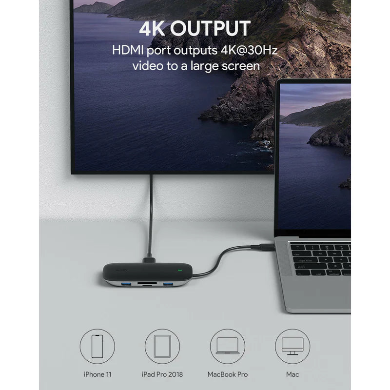AUKEY 8 in 1 USB C Hub with Ethernet 4K USB C to HDMI BLK