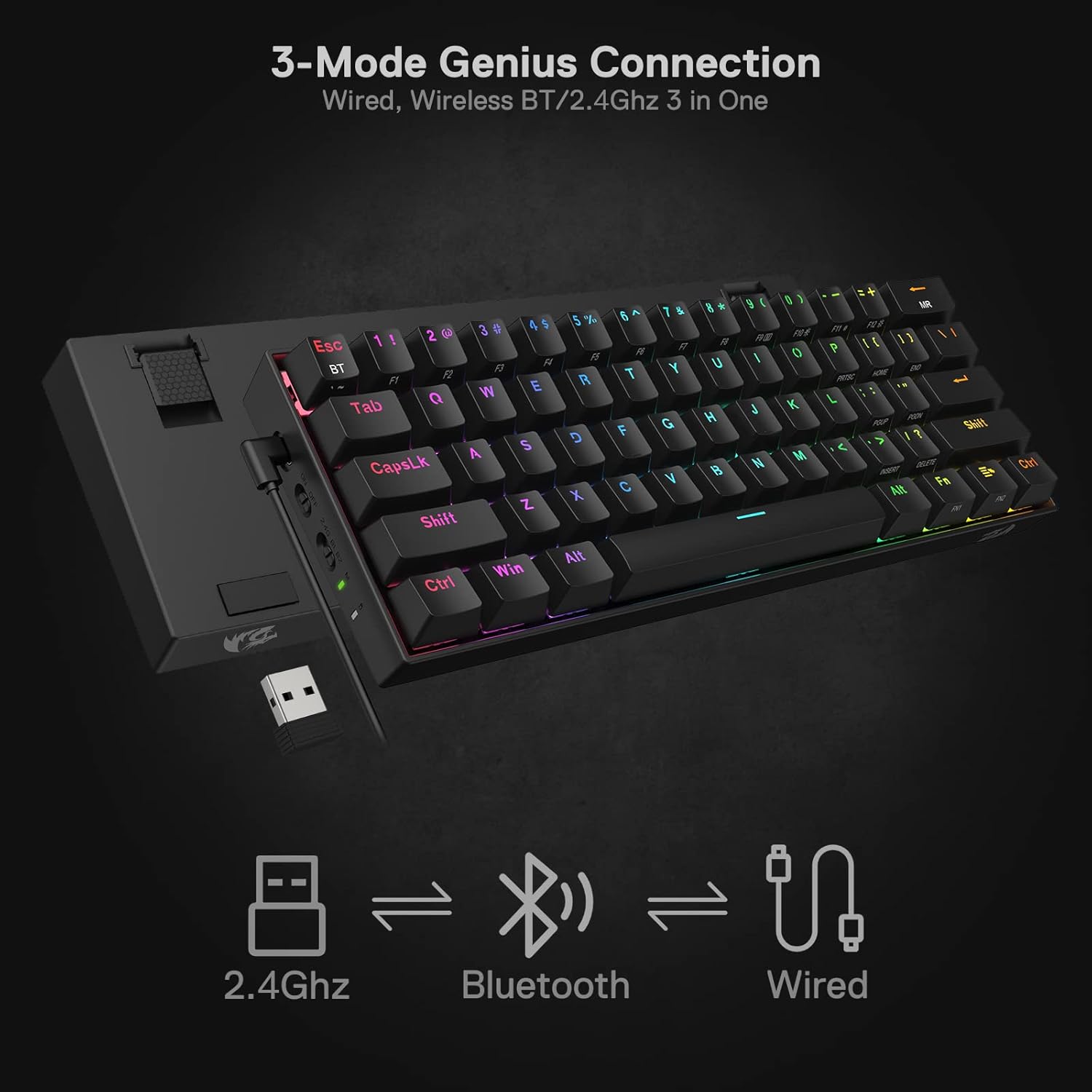 Redragon K530 PRO Draconic 60% Compact RGB Wireless Keyboard