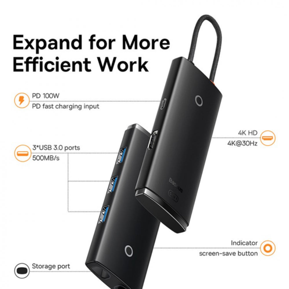 محطة إرساء باسياس لايت سيريز 5 منافذ USB Type-C باللون الأسود