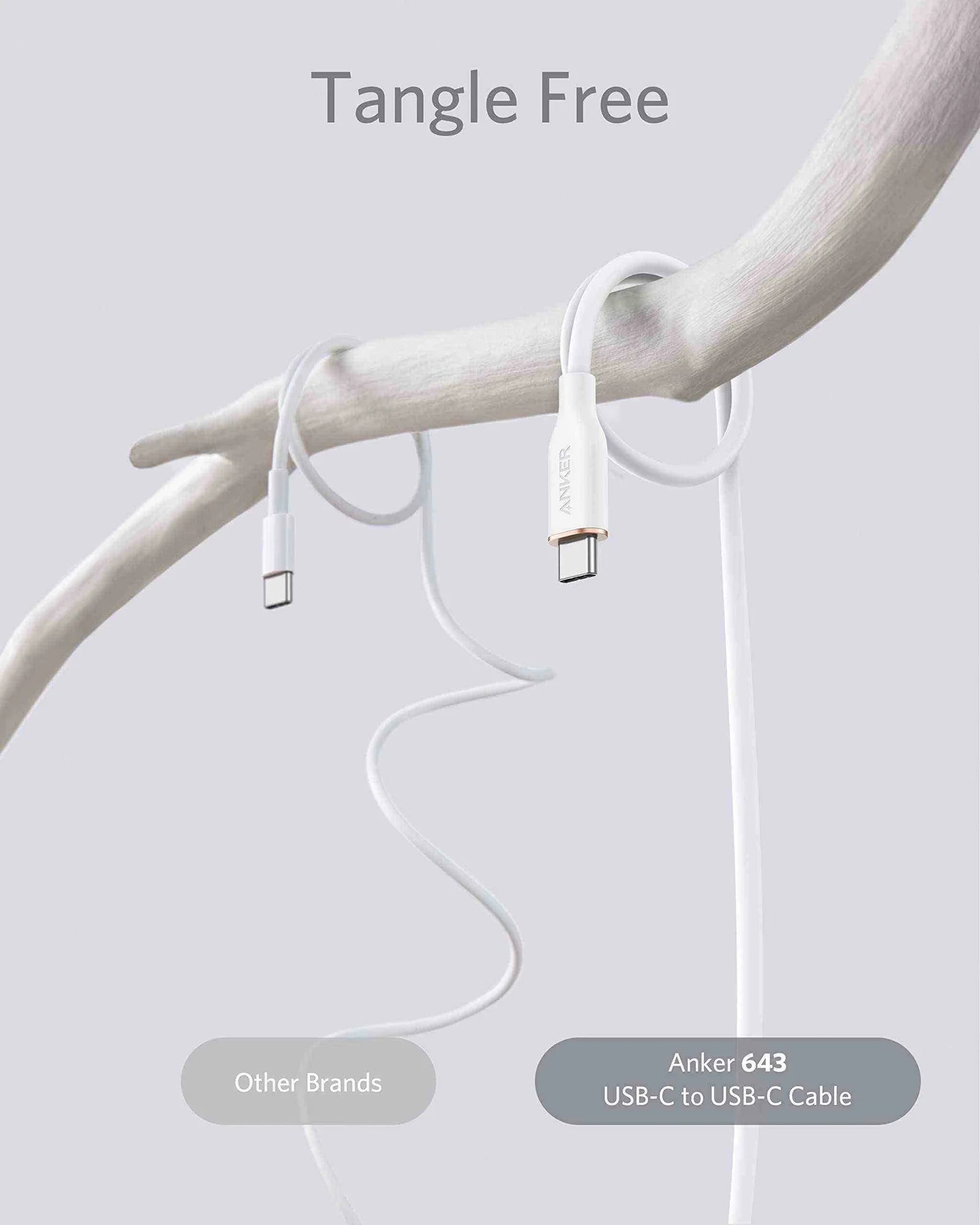 أنكر كابل باورلاين III فلو - USB-C إلى USB-C - 3 قدم - أبيض