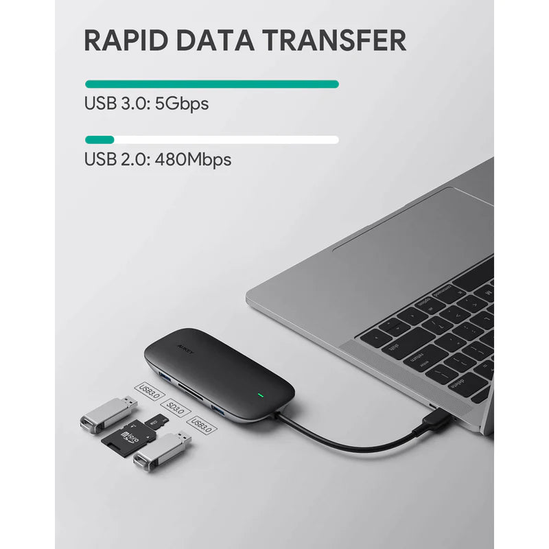 محطة توصيل 8 في 1 من أوكي مع إيثيرنت ودعم 4K من يو إس بي - سي إلى إتش دي إم آي باللون الأسود