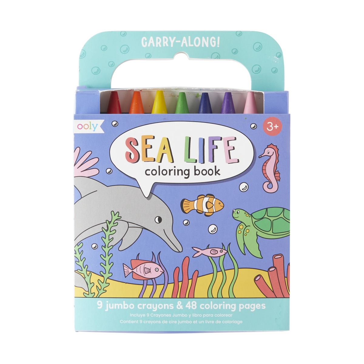 Ooly Carry Along Crayon & Coloring Book Kit Sea Life Set Of 9 Crayons