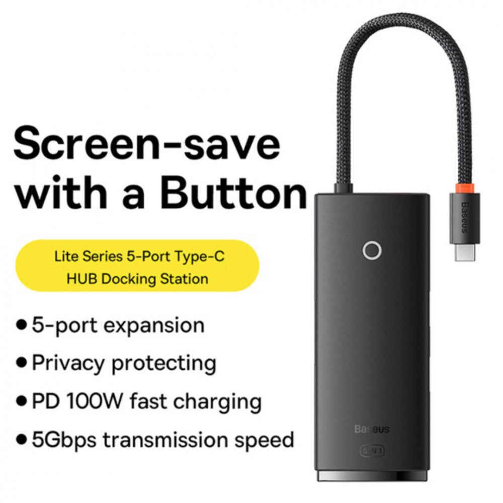 محطة إرساء باسياس لايت سيريز 5 منافذ USB Type-C باللون الأسود