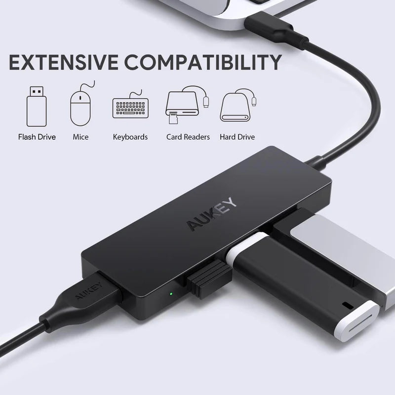 موزع USB-C فائق النحافة مع 4 منافذ USB 3.0 - أسود