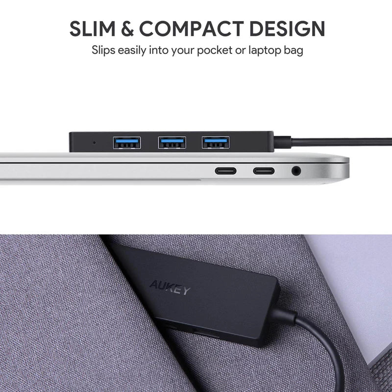 موزع USB-C فائق النحافة مع 4 منافذ USB 3.0 - أسود