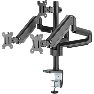 ذراع شاشة ثلاثي Twisted Minds مع منفذ USB - ألمنيوم ومثبت بضغط الغاز