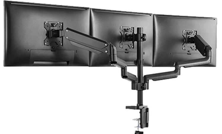 ذراع شاشة ثلاثي Twisted Minds مع منفذ USB - ألمنيوم ومثبت بضغط الغاز