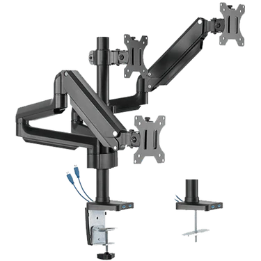 ذراع شاشة ثلاثي Twisted Minds مع منفذ USB - ألمنيوم ومثبت بضغط الغاز