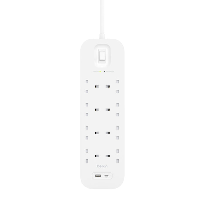 بيلكين - واقي من زيادة التيار 8 منافذ - 2م - 18W - 1 USB-A و 1 USB-C