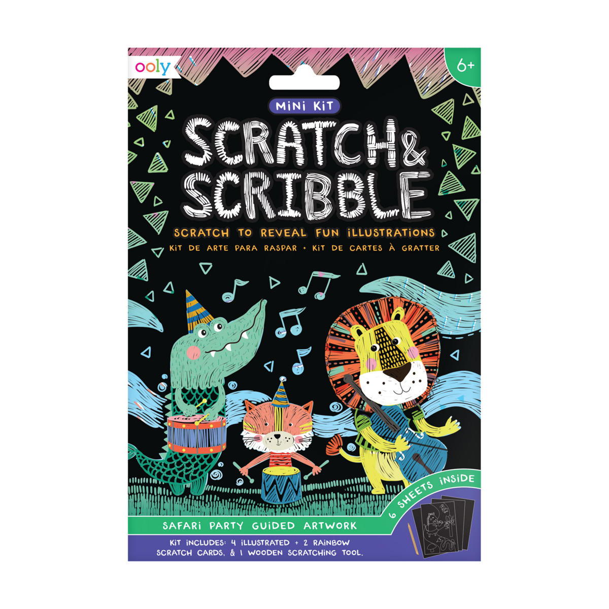 Ooly Mini Scratch & Scribble Art Kit: Safari Party 7 Pc Set