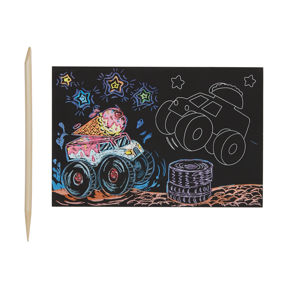 Ooly Mini Scratch & Scribble Art Kit: Monster Truck 7 Pc Set