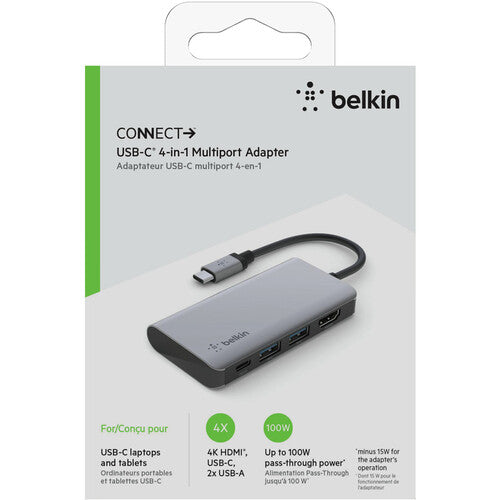 بيلكين - محور 4 في 1 - USB-C إلى (1 USB-C 2 USB-A 1 HDMI) - رمادي فضائي