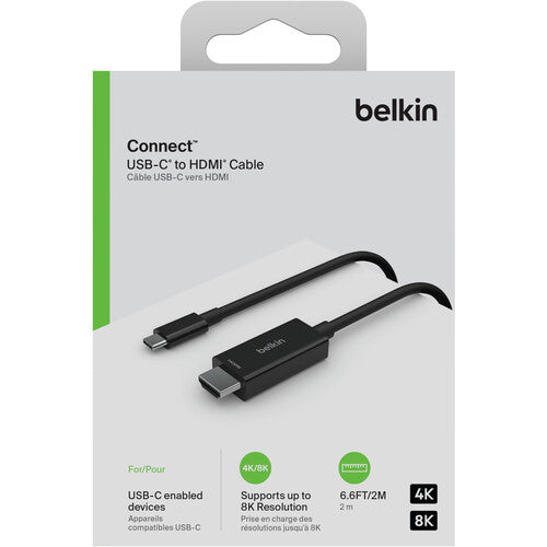 كابل HDMI من Belkin من نوع C إلى HDMI 2.1 بطول 2 متر - لون أسود