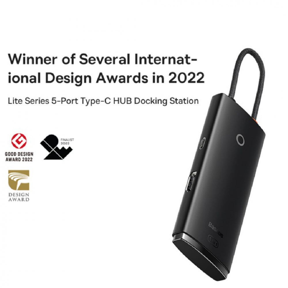 محطة إرساء باسياس لايت سيريز 5 منافذ USB Type-C باللون الأسود
