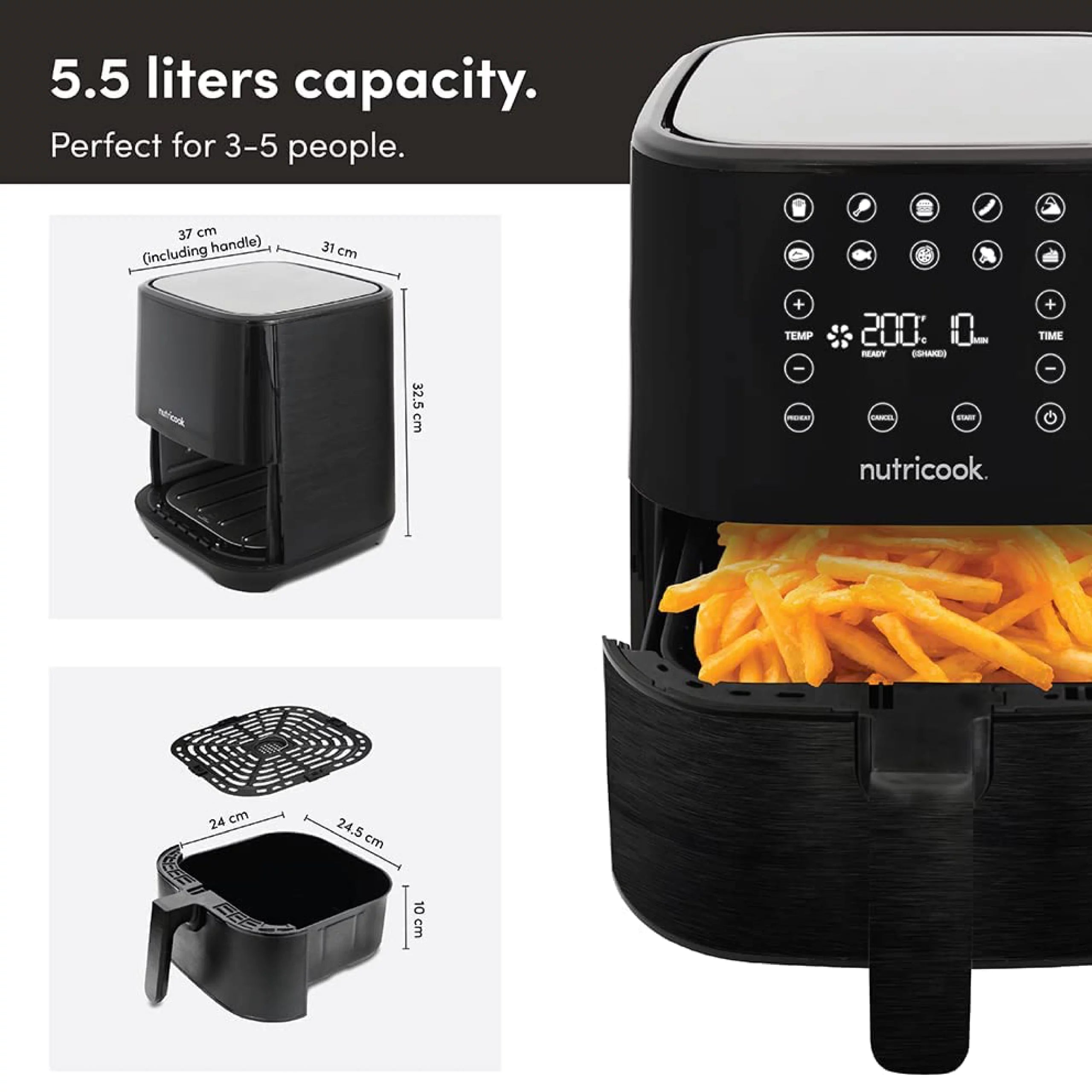 Nutricook Air Fryer, 1700W Black NC-AF205K