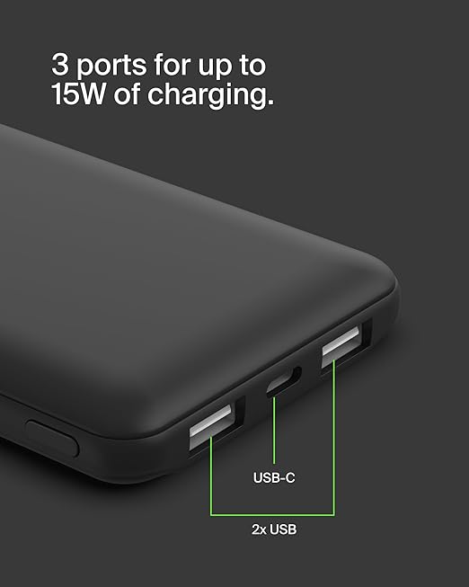 بيلكين - بنك طاقة 10K BOOST CHARGE 15W USB-C مزدوج 12W X2 USB-A - أسود