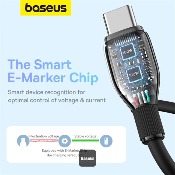 كابل شحن سريع باسياس بودينغ USB-C 100W 1.2م باللون الأسود