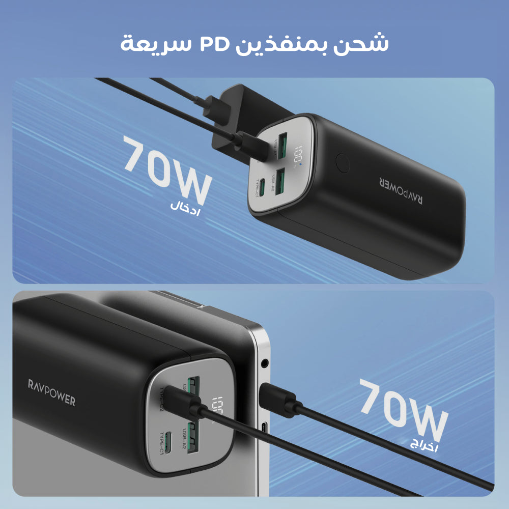 Ravpower RP-PB208Pro 20000mAh GaN PD70W 4-Port Charger Black