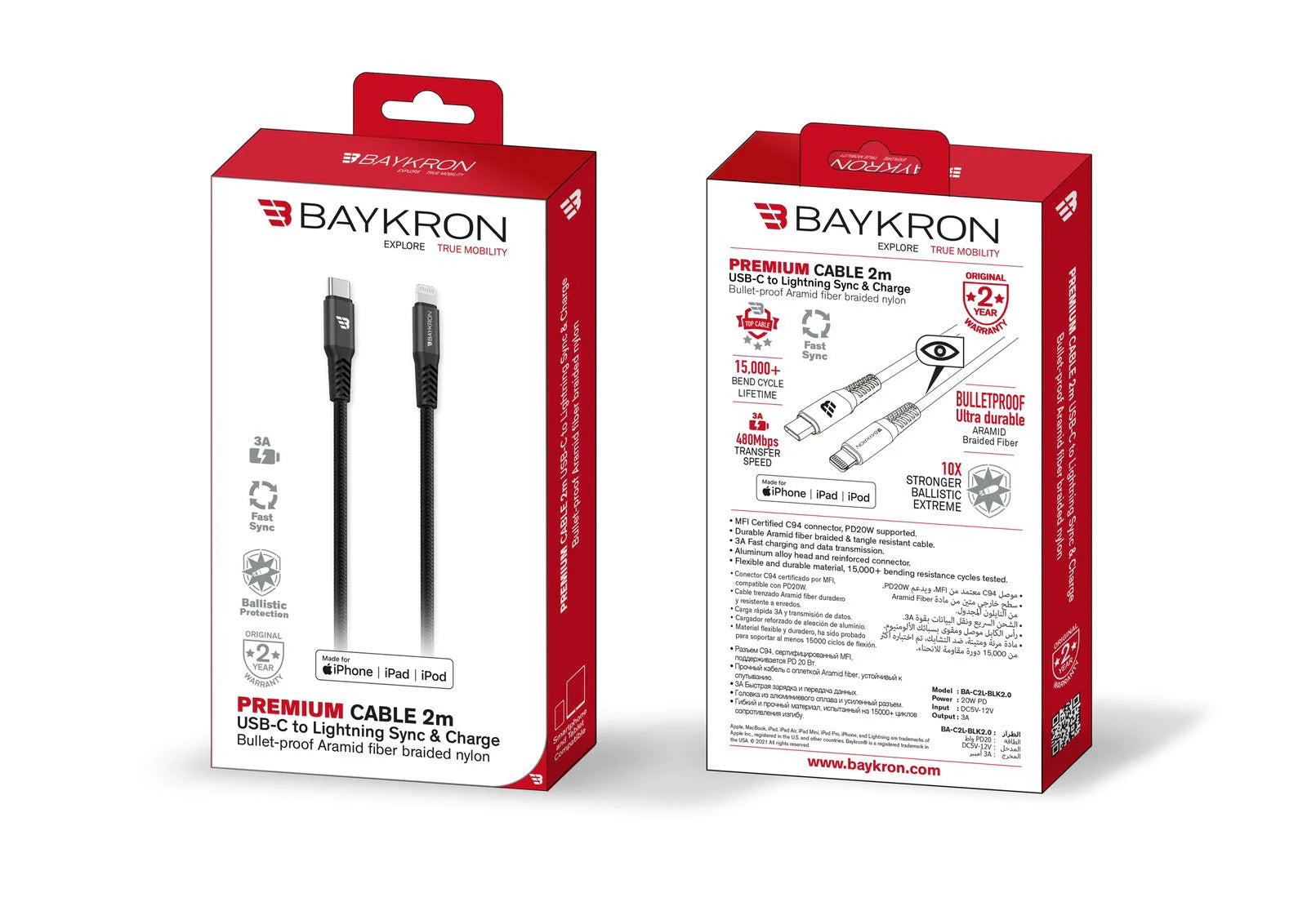 Baykron BA-C2L-BLK2.0 Cable Type C to Lightning 2m
