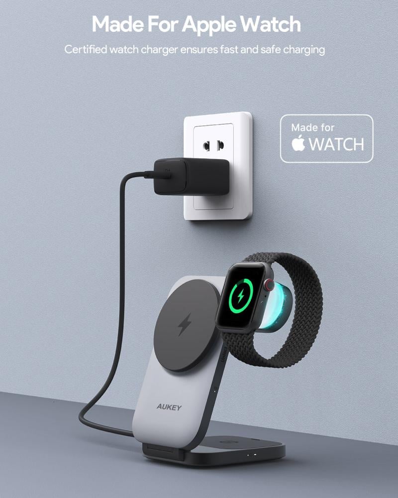 AUKEY Foldable 3-in-1 Magnetic Wireless Charger- Grey 15W