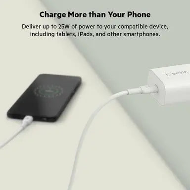 بيلكين - شاحن لاسلكي 25W PD USB-C مع كابل 1م PVC C-LTG - أبيض