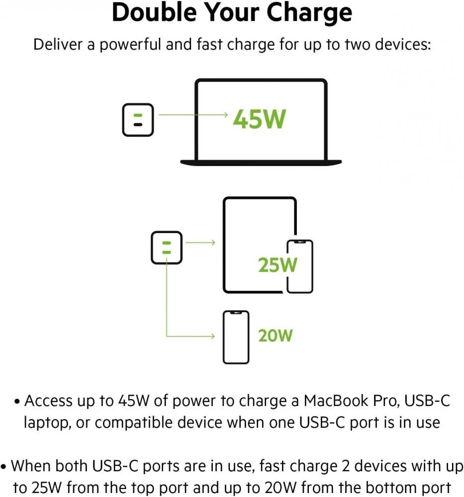 بيلكين - شاحن حائط - 45W - USB-C مزدوج مع PPS - أبيض