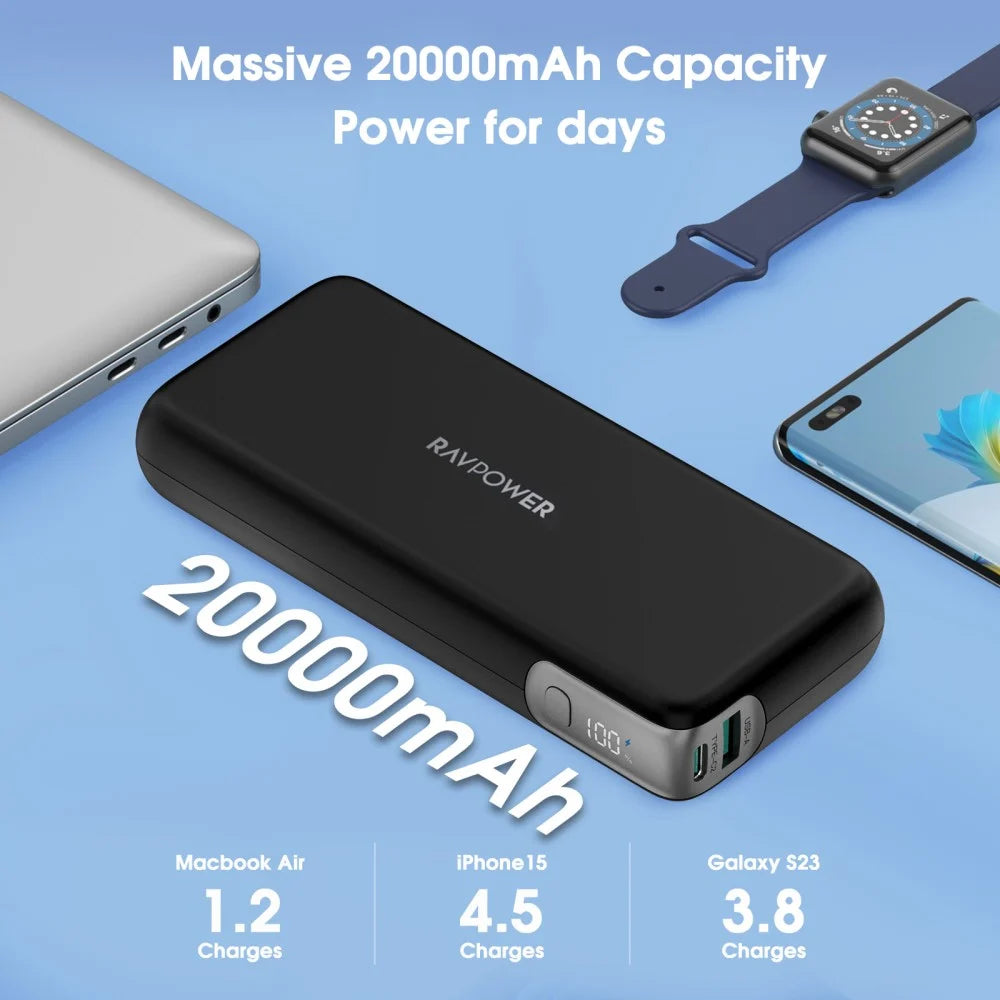 Ravpower RP-PB201Pro 20000mAh PD 70W 3-Port Charger Black