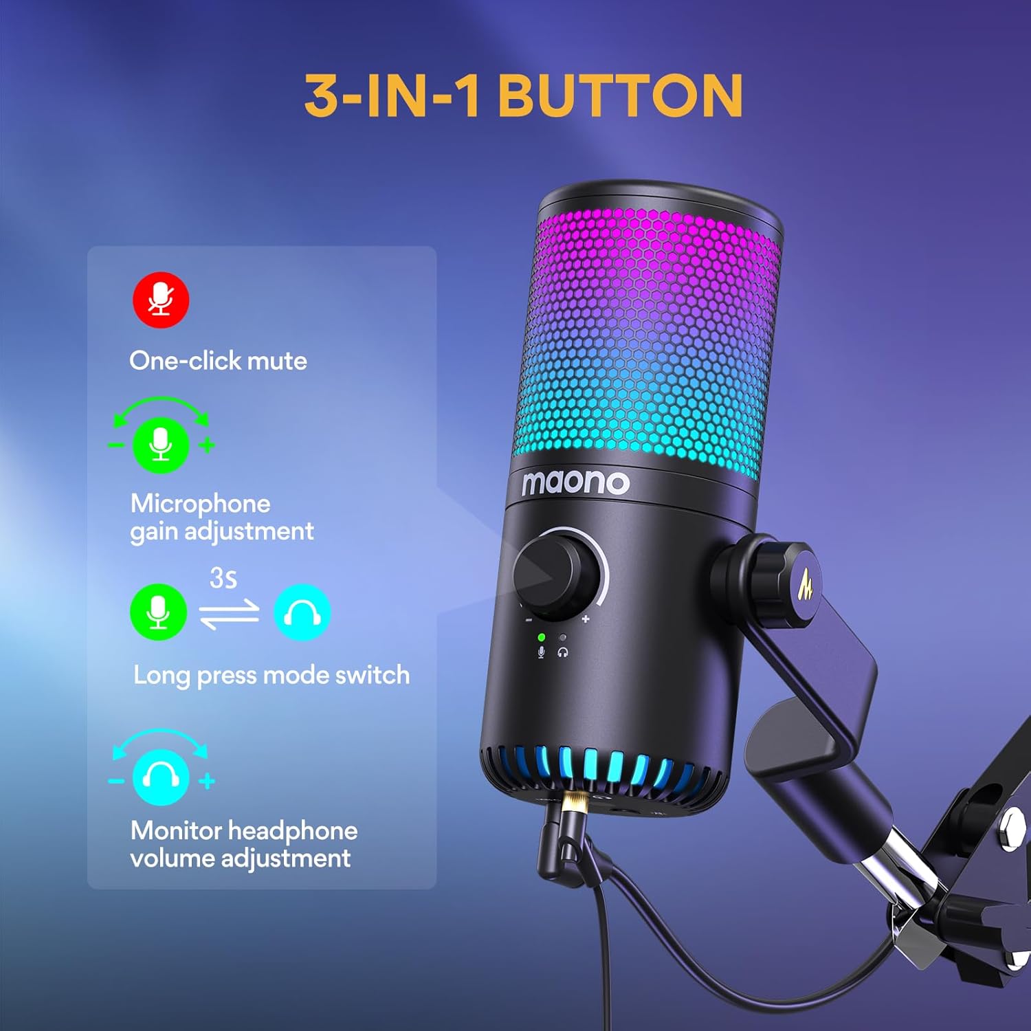 ميكروفون مكثف USB Maonocaster DM30 قابل للبرمجة - أسود
