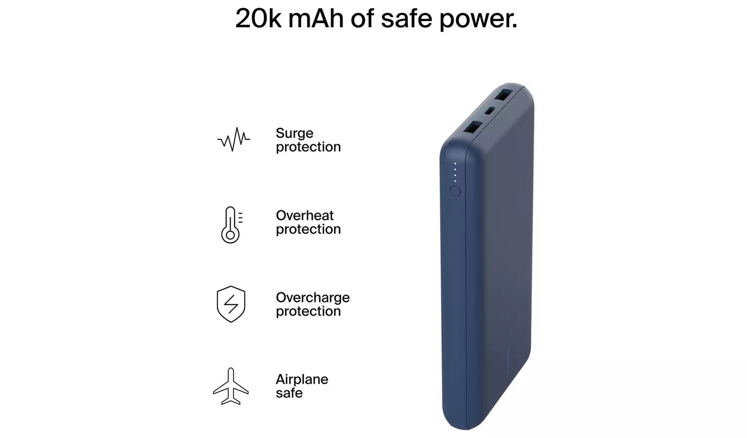 بيلكين - باور بانك - 20K - 15W USB-C مدخل - USB-A مخرج - أزرق