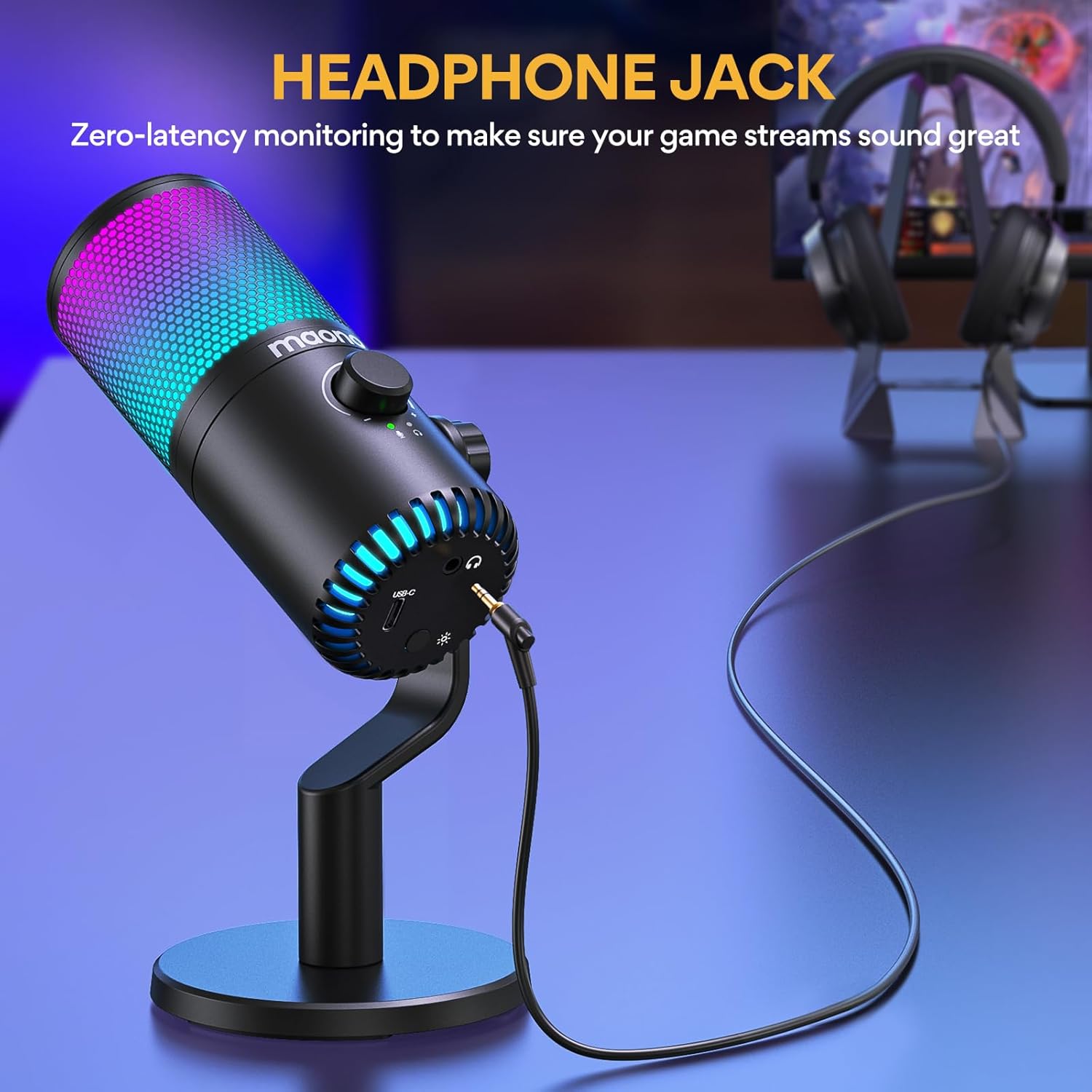ميكروفون مكثف USB Maonocaster DM30 قابل للبرمجة - أسود