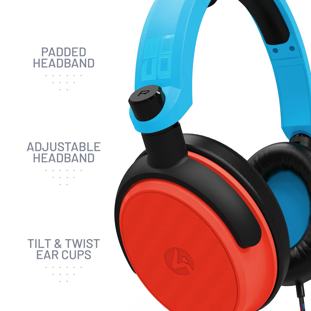 4Gamers C6-100 Gaming Headset for Switch, XBOX, PS4/PS5, PC - Neon Blue/Red