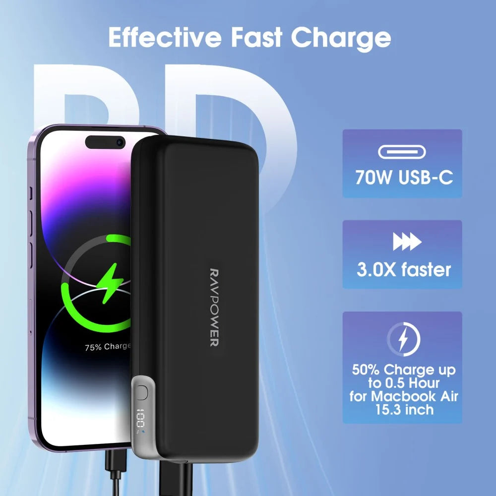 Ravpower RP-PB201Pro 20000mAh PD 70W 3-Port Charger Black