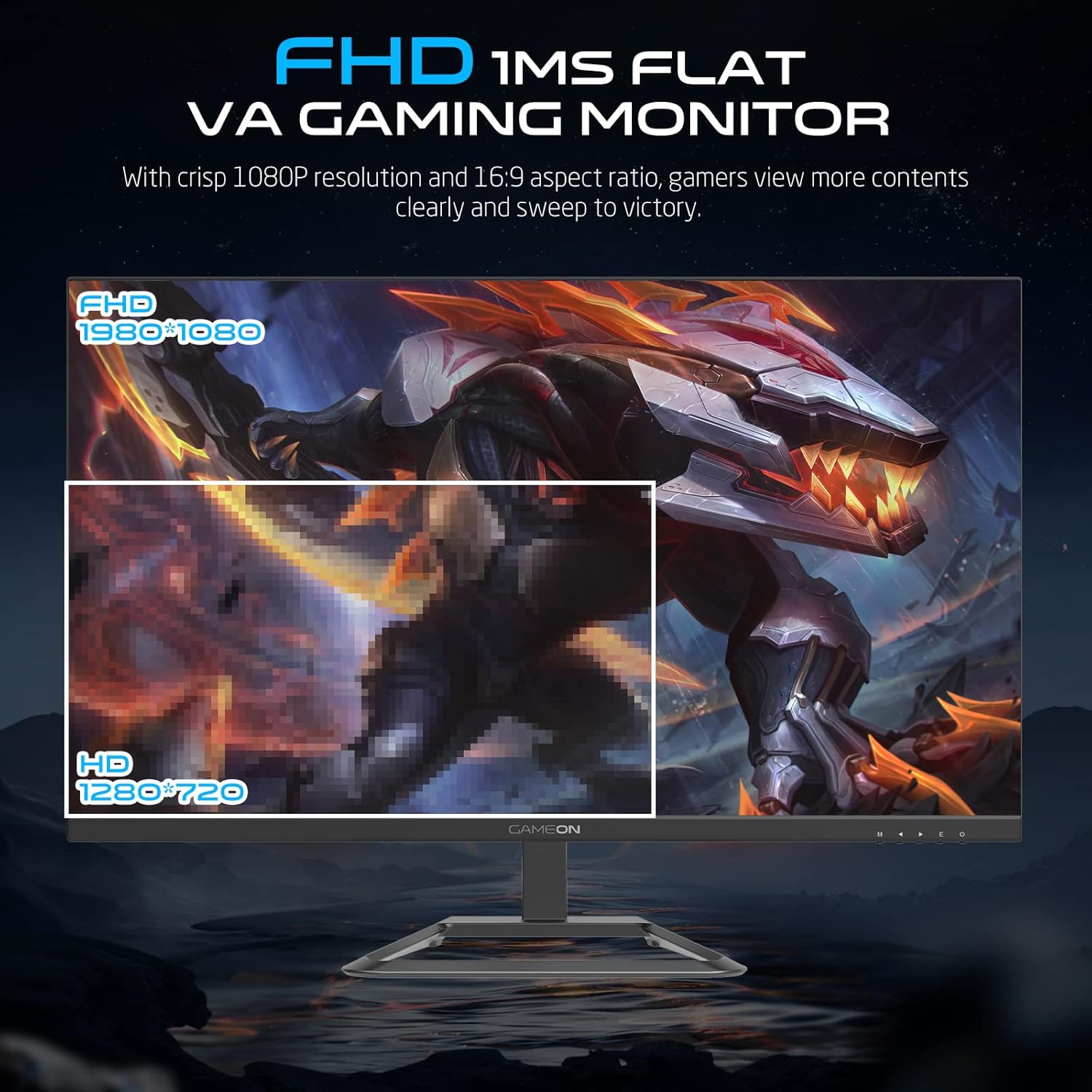 شاشة الألعاب GAMEON GOP32FHD240VA بحجم 32 بوصة، FHD، 240 هرتز، 1 مللي ثانية، شاشة مسطحة VA مع تقنية G-Sync و Free Sync - سوداء (متوافقة مع HDMI 2.1)