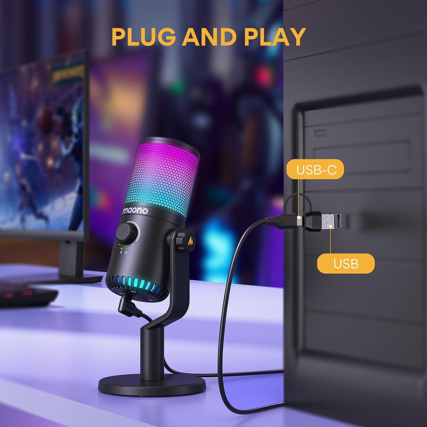 ميكروفون مكثف USB Maonocaster DM30 قابل للبرمجة - أسود