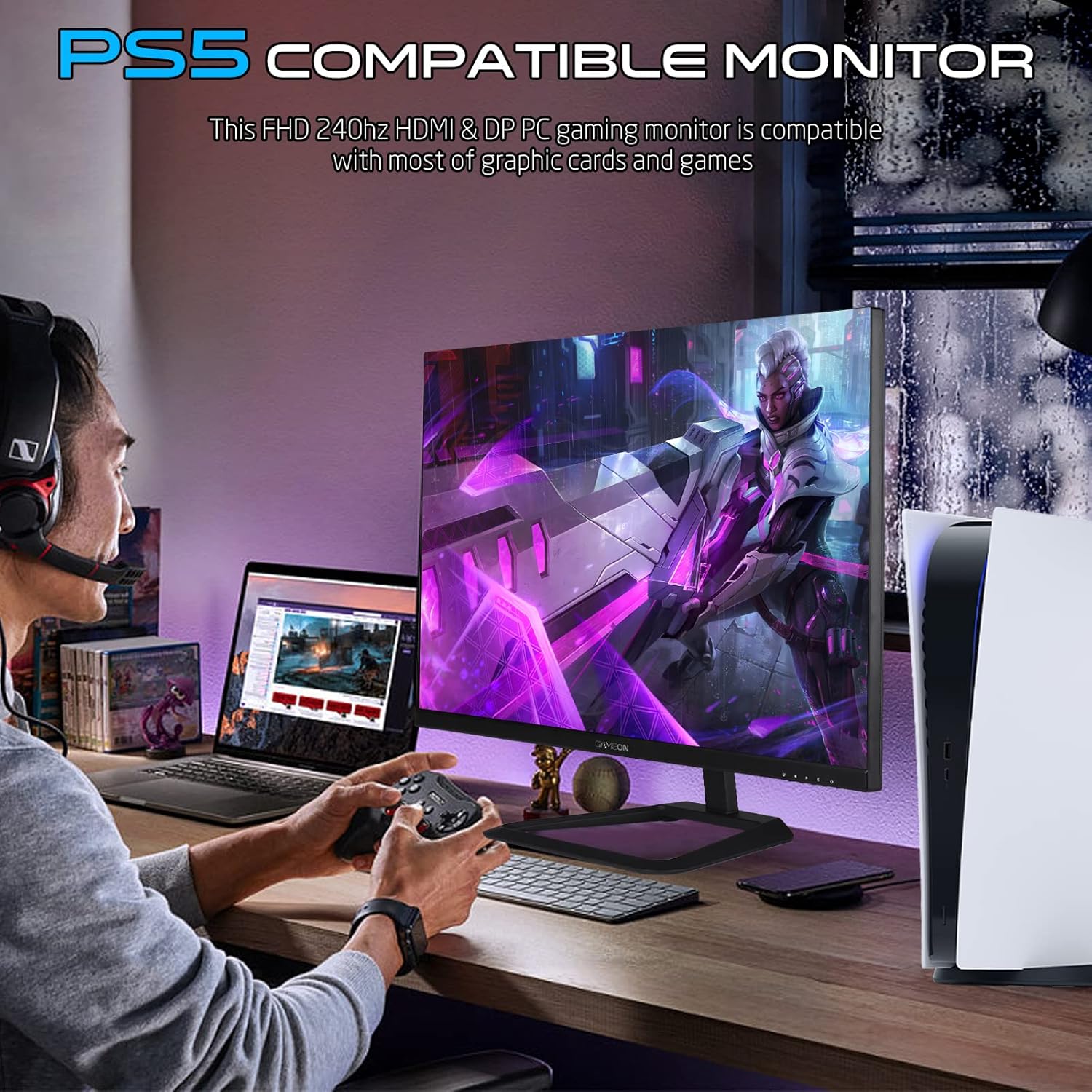 شاشة الألعاب GAMEON GOP32FHD240VA بحجم 32 بوصة، FHD، 240 هرتز، 1 مللي ثانية، شاشة مسطحة VA مع تقنية G-Sync و Free Sync - سوداء (متوافقة مع HDMI 2.1)