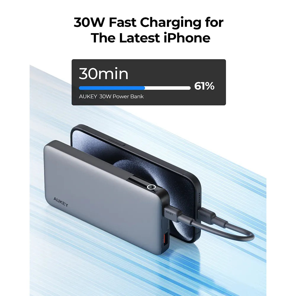 AUKEY 10000mAh Portable Power Bank with 30W PD1A+1C , BK
