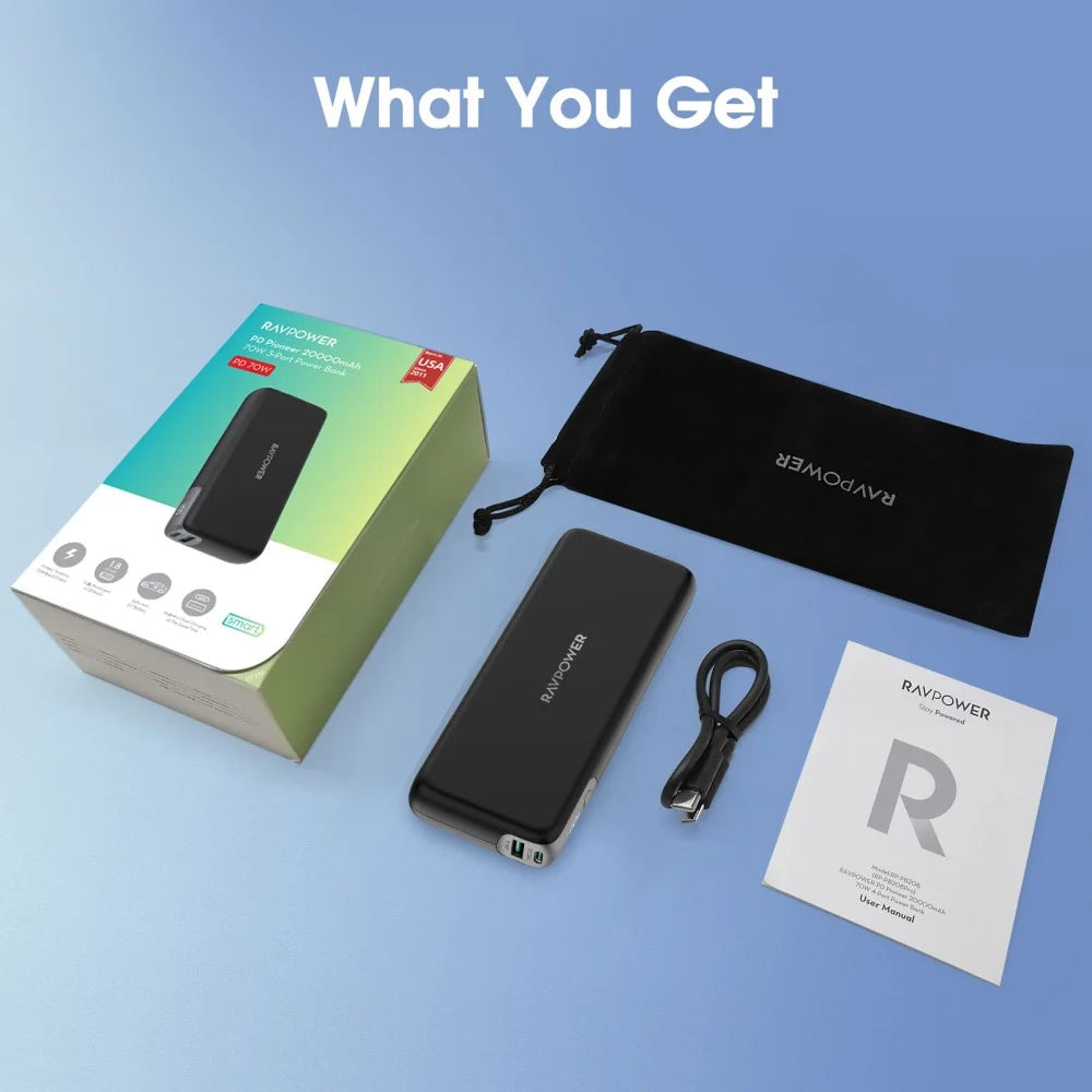 Ravpower RP-PB201Pro 20000mAh PD 70W 3-Port Charger Black